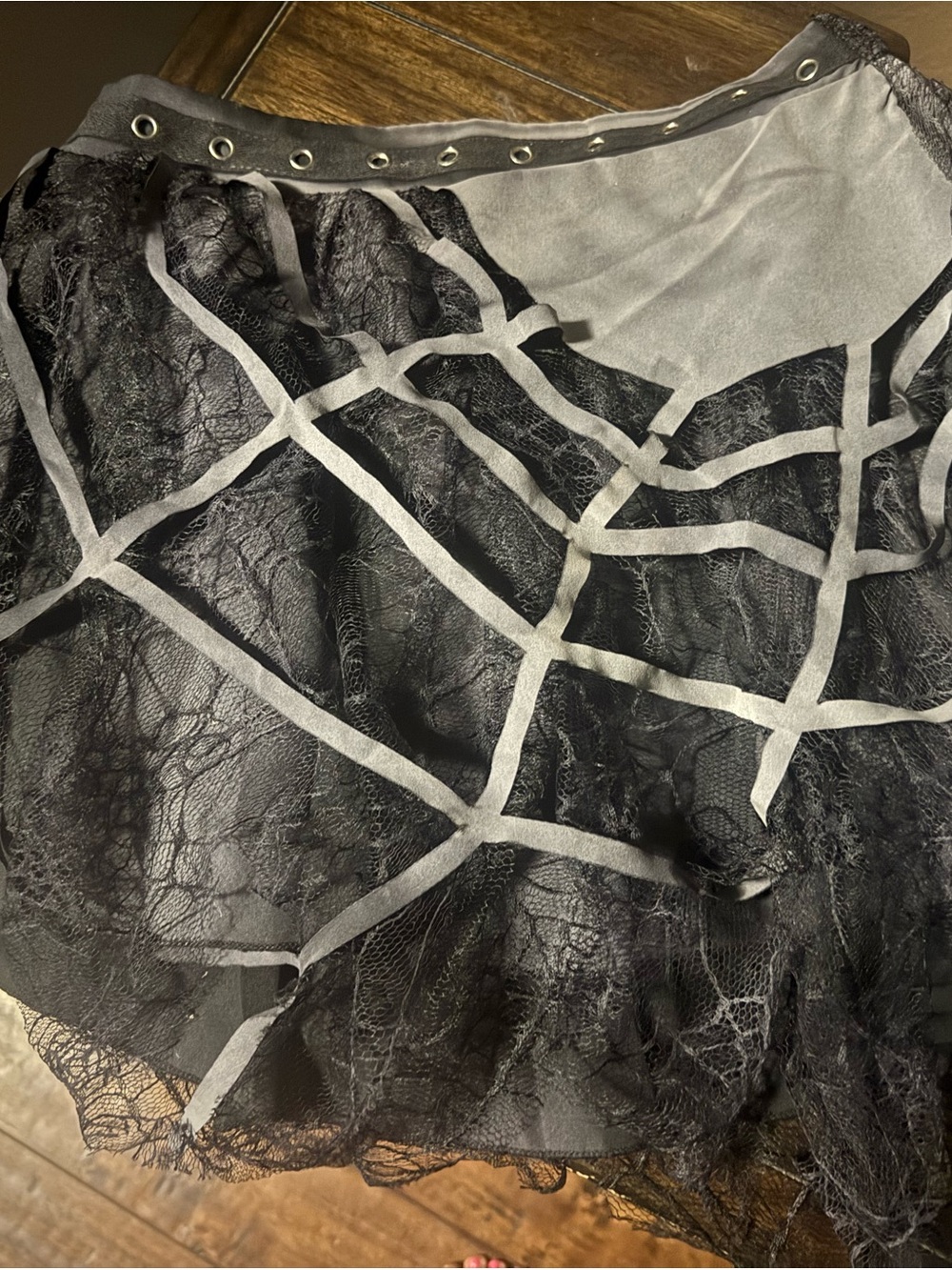 Black Lace Circle Skirt with Gray Web Accent